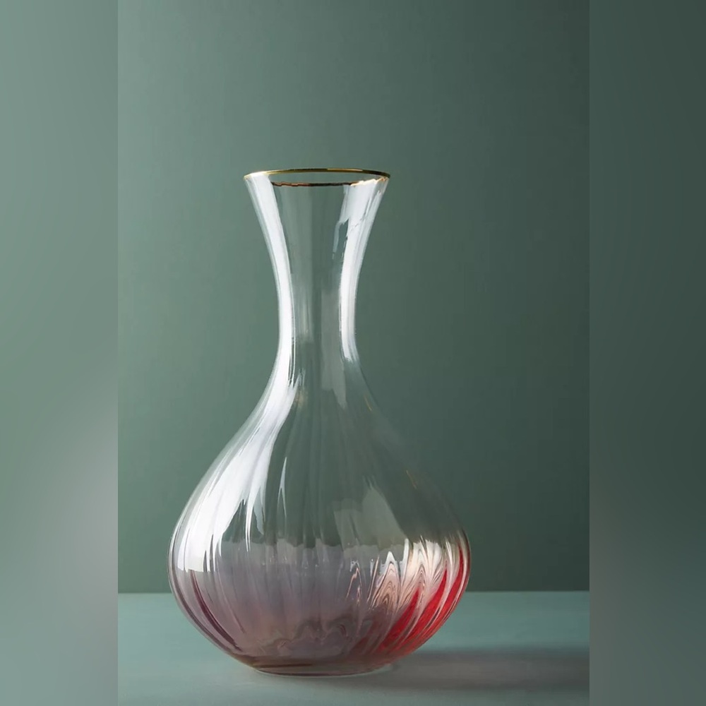 Anthropologie Pink Waterfall Carafe, 24k Accents NIB